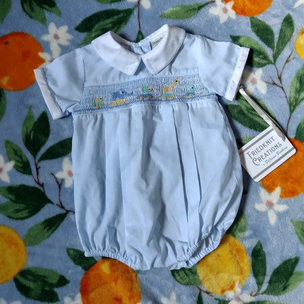 Feltman Creations Friedknit Creations Light Blue Smocked Bubble Romper Baby 3 M